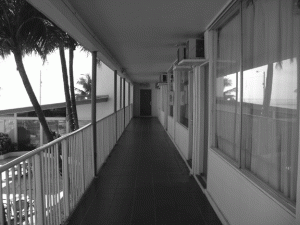 Hallway, 2nd floor. I made it BW because it still looks like it did 40 years ago.