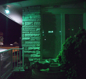 The stone wall at night, with their green mood lighting