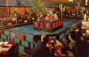 By the 1960s The Tonga Room was transformed into a full-fledge Tiki Bar complete with mid-pool bandstand, hurricane bar and a real tropical storm