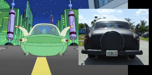 Futurama's car, and my 1953 Chevy, from the back. The fins are exactly the same. And I designed them.
